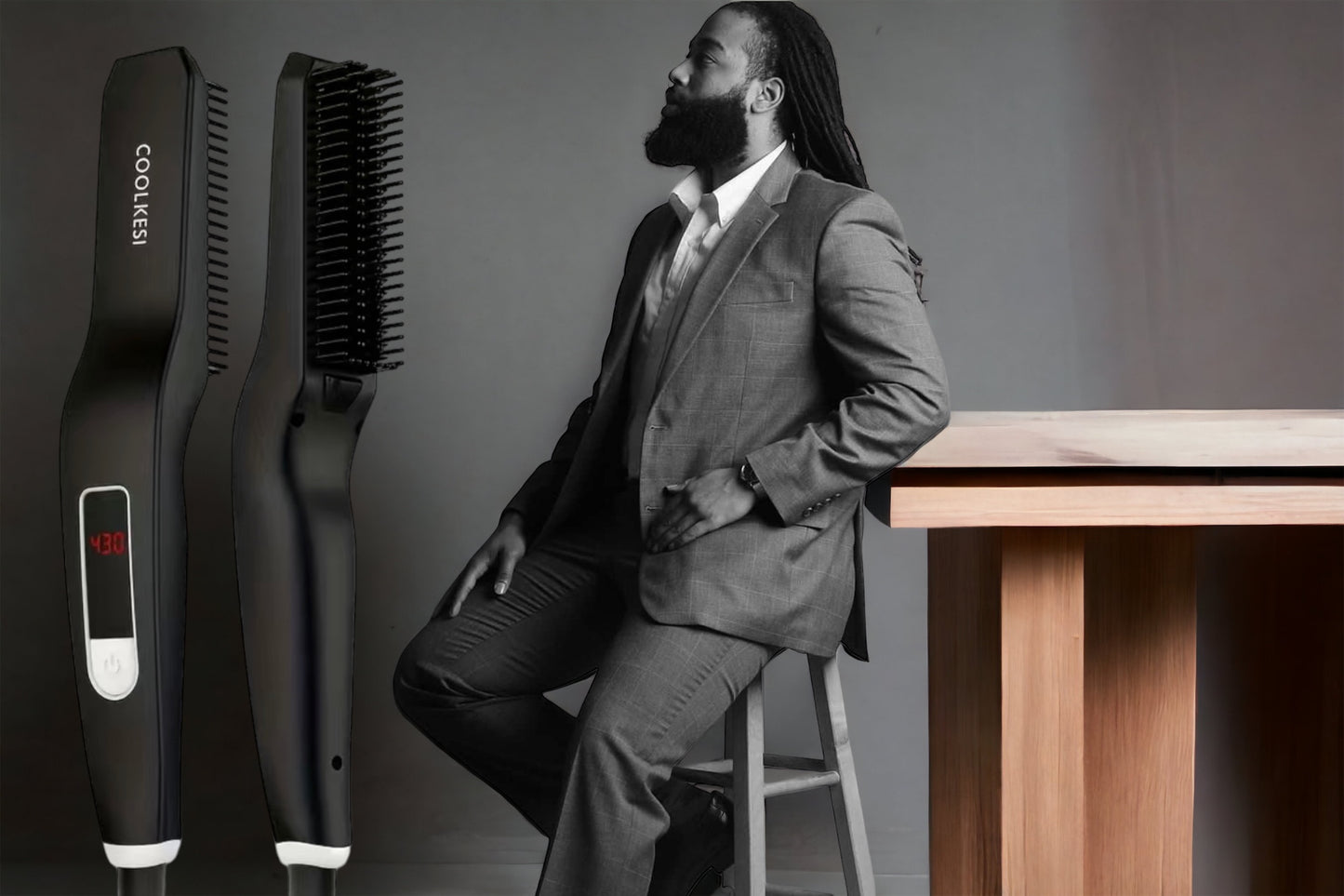 222 Black CoolKesi Beard & Hair Straightener Brush For Men